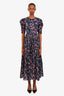 Isabel Marant Étoile Black/Multicolour Floral Print Sichelle Puff-Sleeve Midi Dress Size 38