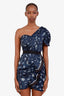 Self-Portrait Navy Satin Star Print Ruffled One Shoulder Mini Dress Size 4