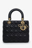 Christian Dior 2019 Black Cannage Lambskin Medium Lady Dior Bag With Strap