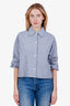 TWP Blue/White Striped Three-Quarter Sleeve Button Down Cropped Shirt M/L