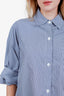 TWP Blue/White Striped Three-Quarter Sleeve Button Down Cropped Shirt M/L