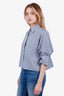 TWP Blue/White Striped Three-Quarter Sleeve Button Down Cropped Shirt M/L