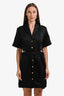 Sandro Black Linen Blend Cut Out Short Sleeve Button Down Dress Size 40