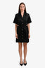 Sandro Black Linen Blend Cut Out Short Sleeve Button Down Dress Size 40