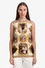 Burberry Brown/Yellow Silk Montage Short Sleeve Top Size 4