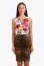 Dolce & Gabbana Cream/Leopard Print Floral Sleeveless Midi Dress Size 40