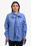 N.21 Blue Cotton Front Tie Detailed Long Sleeve Top Size 46