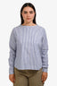 Sibel Saral Blue/White Striped Wide Boat Neck Cotton Top Size L