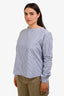 Sibel Saral Blue/White Striped Wide Boat Neck Cotton Top Size L