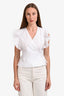 Ganni White Cotton Ruffle Sleeve Wrap Top Size S