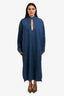 Valentino Blue Denim Long Sleeve 'V' Cut-Out Maxi Dress Size 44