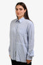 Sibel Saral Blue Gingham Cotton Wrinkle Button-Up Shirt Size L