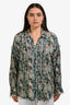 R13 Light Blue Floral Print Shredded Seam Ruffle Button Down Long Sleeve Shirt Size S