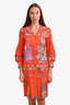 Etro Orange Multicolour Floral Print Long Sleeve Shirt Midi Dress Size 46