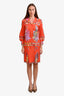 Etro Orange Multicolour Floral Print Long Sleeve Shirt Midi Dress Size 46