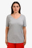 Burberry Brit Grey Cotton Deep-V Neck Knight Embroidered T-Shirt Size L