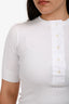 Gucci White Ribbed Cotton Short Sleeve Half Buttoned Top Size M