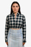 Maje Green Check Cropped Long Sleeve Top Size 2