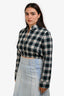 Maje Green Check Cropped Long Sleeve Top Size 2