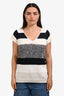 Brunello Cucinelli White/Black Cotton Knit Short Sleeve Top Size XL