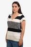 Brunello Cucinelli White/Black Cotton Knit Short Sleeve Top Size XL