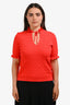 Sandro Red Knit Short Sleeve Keyhole Top Size 3