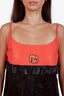 Prada Black/Orange Leather Logo Patch Ruffled Slip Dress Size 42