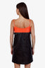 Prada Black/Orange Leather Logo Patch Ruffled Slip Dress Size 42
