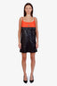 Prada Black/Orange Leather Logo Patch Ruffled Slip Dress Size 42