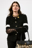 Pre-loved Chanel™ 20K Black Eyelash Tweed Jacket with White Satin Detail Size 38