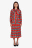 Gucci Orange Silk Zebra Print Neck Tie Blouse with Midi Skirt Set Size 42