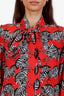Gucci Orange Silk Zebra Print Neck Tie Blouse with Midi Skirt Set Size 42