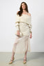 A.W.A.K.E Mode Ivory Sequin Slit Sheer Midi Skirt Size 36