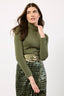 Wolford Olive Green Cotton Velvet Turtleneck Top Size M
