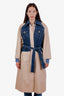 Sandro Beige/Blue Denim-paneled Belted Trench Coat Size 40