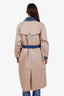 Sandro Beige/Blue Denim-paneled Belted Trench Coat Size 40