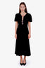 Self-Portrait Black Velvet Crystal-Embellished V-Neck Midi Dress Size 6