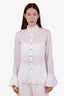 Pre-Loved Chanel™ 2021 White Cotton Sheer Ruffled Button Up Blouse Size 34