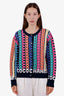 Pre-Loved Chanel™ 21K Multicolour Cashmere Striped Rainbow Letter Logo CC Cardigan Size 42