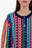 Pre-Loved Chanel™ 21K Multicolour Cashmere Striped Rainbow Letter Logo CC Cardigan Size 42