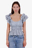 Ulla Johnson Blue/White Striped Linen Ruffled Sleeveless Blouse Size 4