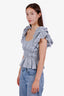 Ulla Johnson Blue/White Striped Linen Ruffled Sleeveless Blouse Size 4