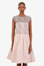 Lida Baday Beige/Black Lace Sleeveless Pleated Midi Dress Size 10