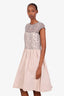 Lida Baday Beige/Black Lace Sleeveless Pleated Midi Dress Size 10