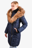 Mackage Navy Blue Down Puffer Racoon Fur Coat Size S