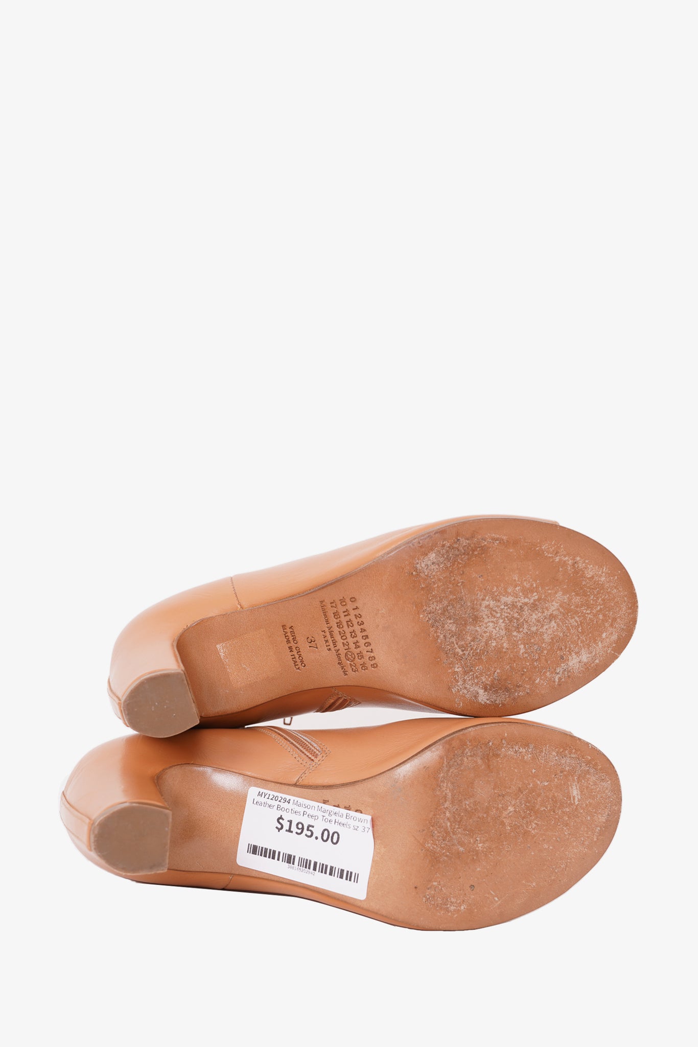 Maison Margiela Brown Leather Booties Peep Toe Heels Size 37