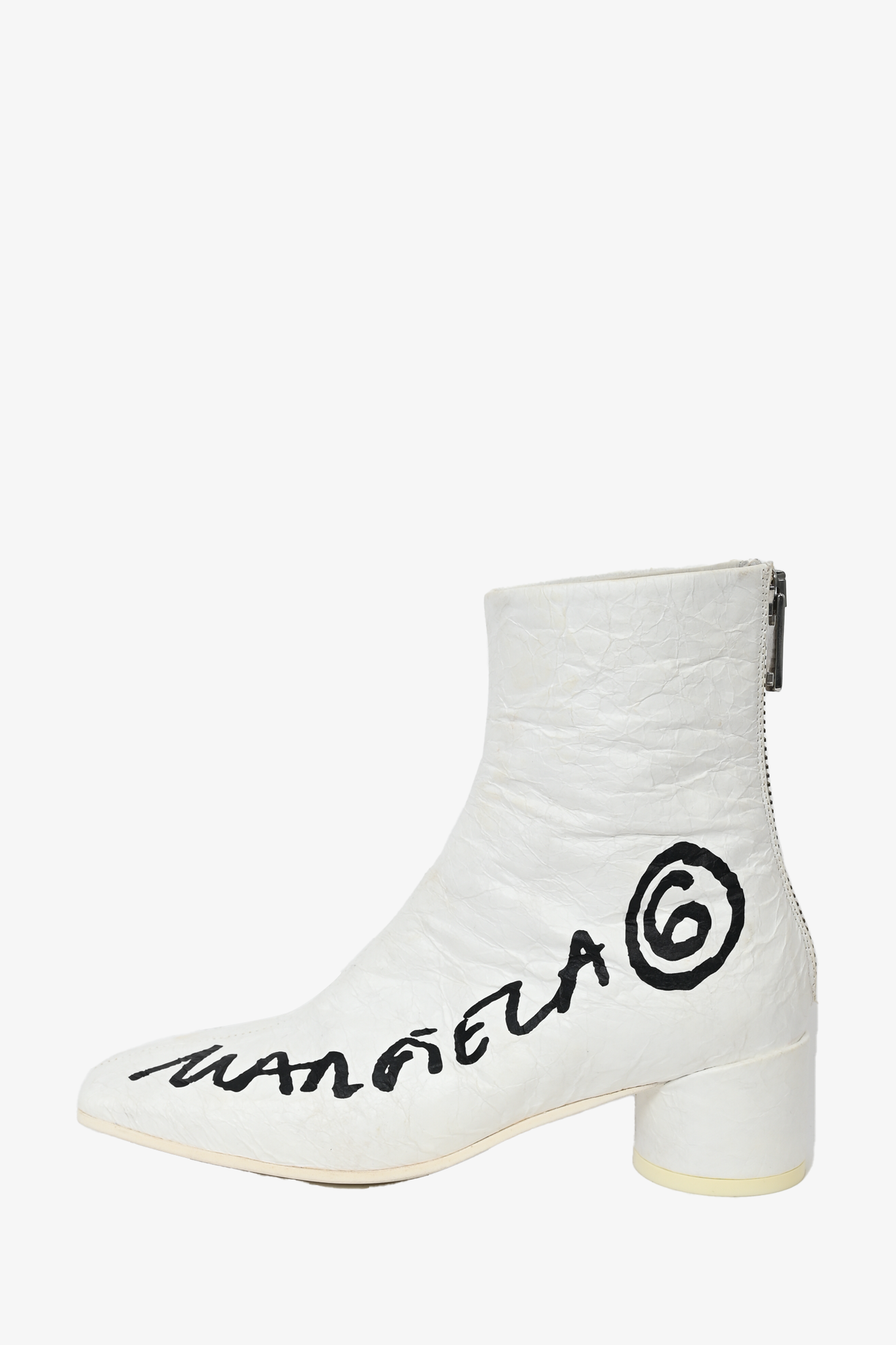 Maison Margiela White Crinkled Logo Heeled Boots Size 36