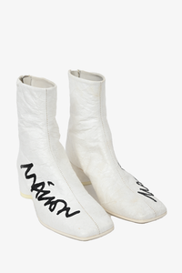 Maison Margiela White Crinkled Logo Heeled Boots Size 36