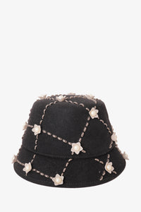Maison Michele Black Rabbit Hair Flower Embellished Hat
