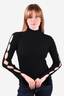 Maje Black Wool Ribbed Sleeve Cutout Mockneck Top Size 1